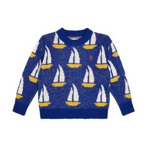 The Animals Observatory Bull blue intarsia sail boat sweater size 6